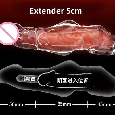Penis Extension Sleeve Extender 5-8cm Reusable Condoms Soft Delay Ejaculation Penis Extender Dick Sleeve Adult Sex Toys for Men