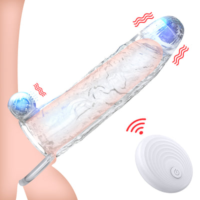 Penis Vibrator Extender Sleeve Delay Ejaculation Reusable ถุงยางอนามัยขยาย Cock แหวนของเล่นสำหรับผู้ใหญ่สำหรับผู้ใหญ่ Dick Enlarger