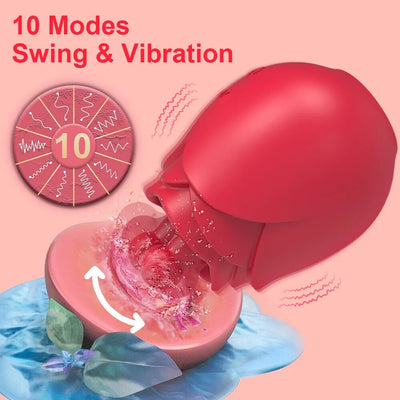 Rose Toy Vibrator for Women with Wiggling Tongue Licking 10 Modes Nipple Clitoris Stimulator Sex Toys Goods for Adults Female