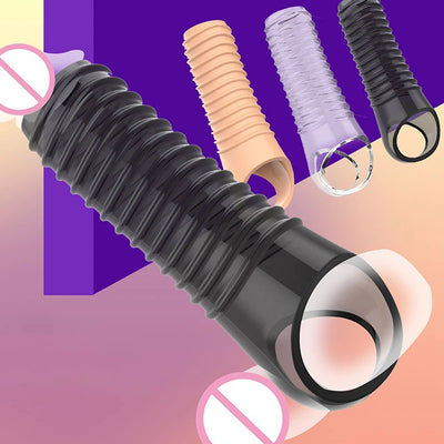 Penis Ring Extension Sleeve Reusable Cock Rings Delay Ejaculation Condoms Male Penis Sex Toys For Men Adult 18 No Vibrator