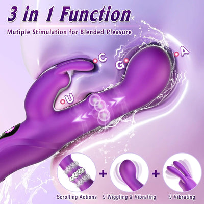 Rabbit-shaped swinging G-spot vibrator with twisting rotating beads, female clitoral stimulator, adult sex toy, female toy