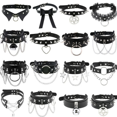 BDSM Different Style Fashion Punk Men Torques Necklace Gothic PU Leather Choker Collar Necklace Women Body Chain