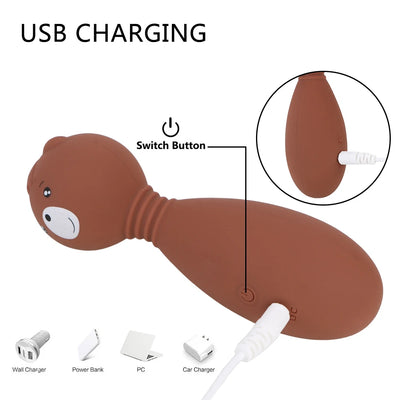 Clitoris Stimulator G Spot Vibrator Cute Bear 12 Speeds Vibrating Dildo 360 Degree Rotation Sex Toys for Women