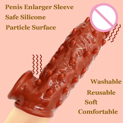 Male Dildo Sleeve Realistic Silicone Penis Enlarger Sleeve Dick Reusable Cock Ring Delay Ejaculation Sex Toys For Men Adult Toys