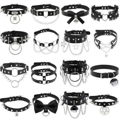 BDSM Different Style Fashion Punk Men Torques Necklace Gothic PU Leather Choker Collar Necklace Women Body Chain