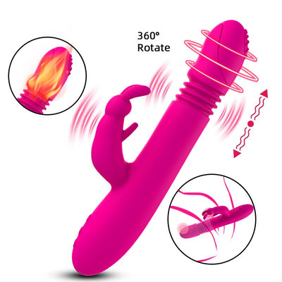 Telescopic กระต่ายสั่นความร้อนหมุน G Spot Dildo Vibrator Anal Clit Stimulator หญิง Masturbation เซ็กซ์ทอยสำหรับผู้หญิง