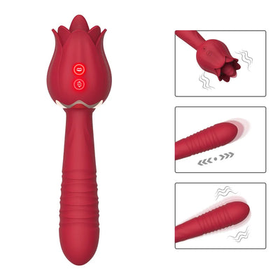 Thrusting Dildo Vibrator Rose Sex Toy for Women