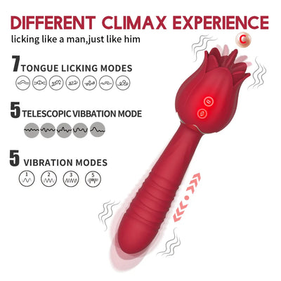 Thrusting Dildo Vibrator Rose Sex Toy for Women