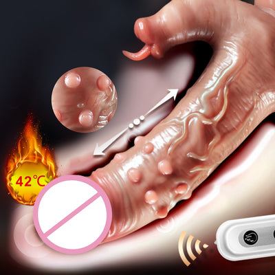 Thrusting Dildo จริง Vibrator ดูดถ้วย Telescopic ความร้อน Penis Vibrator หญิง Masturbator เซ็กซ์ทอยสำหรับสตรี