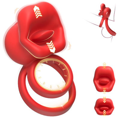 Vibrating Penis Ring with Tongue Licking Clitoral Stimulator Delay Ejaculation Cockring Penisring Sex Toys for Men Adults 18