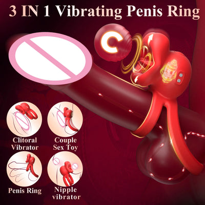 Vibrating Penis Ring with Tongue Licking Clitoral Stimulator Delay Ejaculation Cockring Penisring Sex Toys for Men Adults 18
