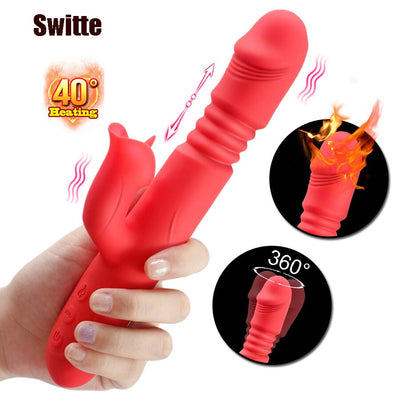 ความร้อนหมุน Vibrator Telescopic G Spot Dildo Vibrator Anal Clit Stimulator หญิง Masturbation เซ็กซ์ทอยสำหรับผู้หญิง