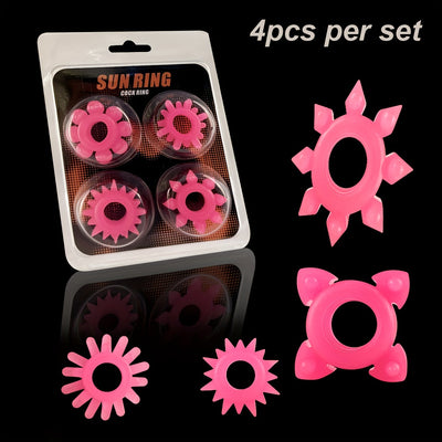 4pcs Men's Glow In The Dark Soft Grain Decor Penis Rings, High Elasticity Easy To Clean Masturbating Toys For Couple's Flirting, Men's Gay's Pleasure