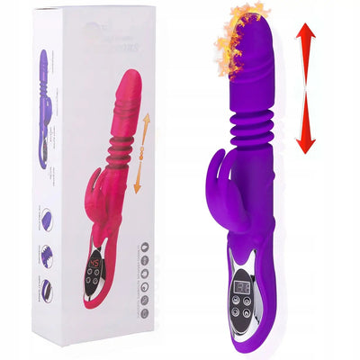 Purple heated rabbit vibrator featuring 45C constant warmth and automatic telescopic movement