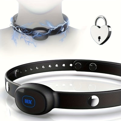 Bondage Device Electric Shock Neck Collar with Lock BDSM Electric Shock Neck Collar for Male Female, Silicone Adjustable Collar E-stim Bondage Device with Lock SM Restraints Role Play Adult Sex Toys for Men Women Couples