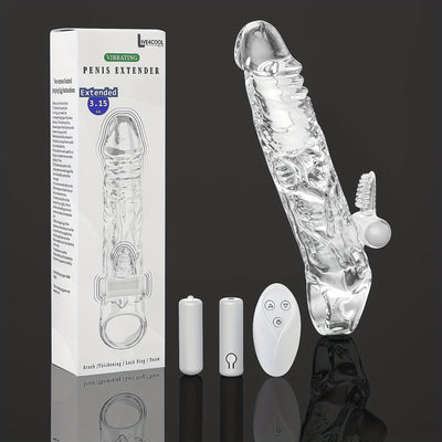 Penis Extender Sleeve Cock Sleeve with Vibrators glan clit stimulator, Penis Enlarger Vibrating Penis Sleeve Cock Ring with 10 Vibration Modes Remote Control