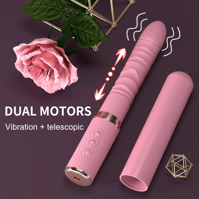 Pink Dual Motor Realistic Thrusting Dildo Vibrator With Heating, Sex Toys Vibrator Clitoral Stimulator For Anal Stimulation, 10 Mode Adult Telescopic Vibration Sex Toys For Women Couples