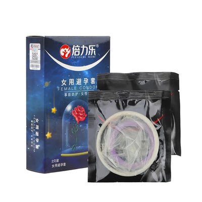 Detailed diagram and packaging of adult female internal condoms