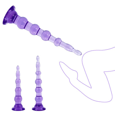 Purple jelly anal beads with suction cup base and graduated design for adults
