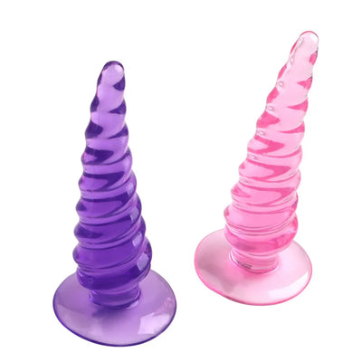 ปลั๊กทวารหนักรูปเจลีย่าหอคอย สีม่วงและสีชมพู ขนาด 113 มม. พร้อมฐานกว้าง

