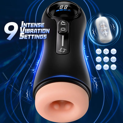 Black male masturbator with penis pump, 4 suction modes, 9 vibration settings and LED display for men

