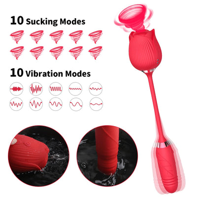 Rose Clitoral Sucking Vibrator with Vibrating Egg Vaginal Anal Stimulator Breast Nipple Massager Oral Sex Toy for Women
