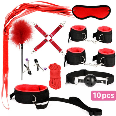 13pcs/set SM Bondage Restraint G Spot Vibrators Adult Game Props  Women Sex Toy Noylon Handcuffs Clit Stimulator Adult Sex Shop