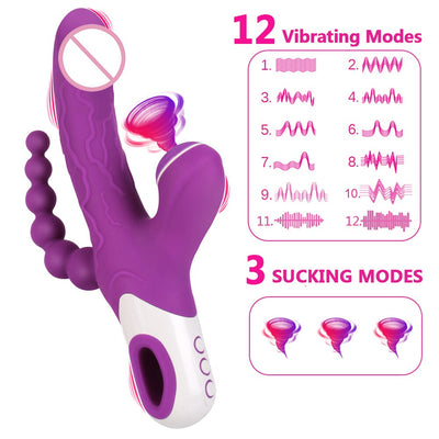 3 IN 1 Vibrator Clitoris Sucker Anal Vagina Stimulator 12 Speed Vibrating Dildo 3 Mode Oral Vacuum Sucking Sex Toys for Women