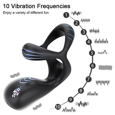 3 In 1 Vibrating Cock Ring Male Vibrator Penis Ring Delay Ejaculation Cockring Perineum Stimulator Sex Toys for Men Adult Goods