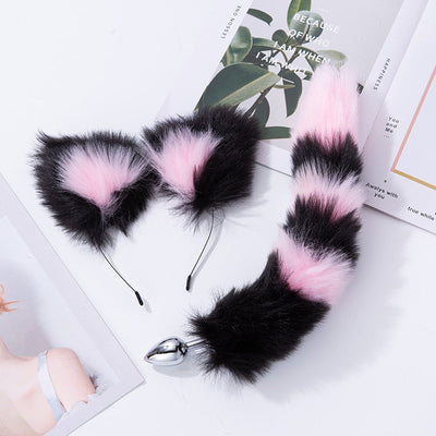 Fox Tail Metal Butt Anal Plug Cute Bow-Knot Soft Cat Ears Headbands Set Erotic Cosplay Accessories Adult Sex Toys for Couples