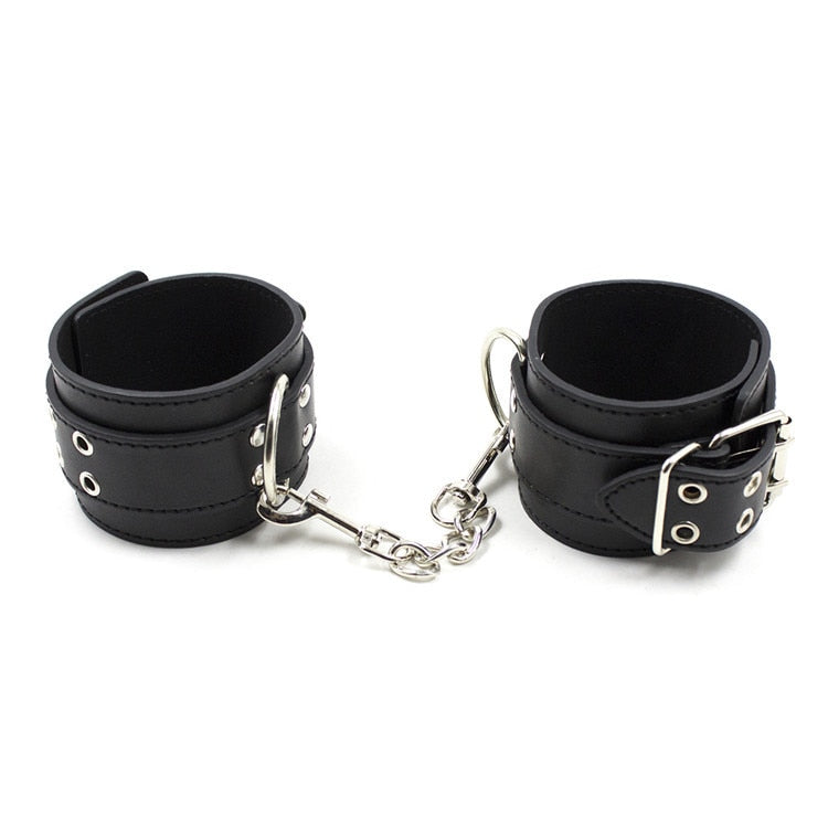 Male Female Black PU Leather Neck Collar Handcuffs Ankle Cuffs Wrist ...