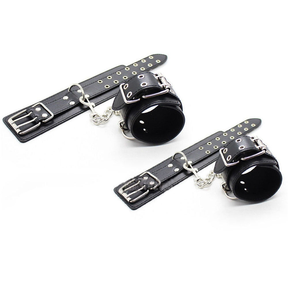 Male Female Black PU Leather Neck Collar Handcuffs Ankle Cuffs Wrist ...