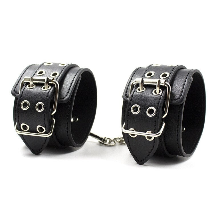 Male Female Black PU Leather Neck Collar Handcuffs Ankle Cuffs Wrist ...