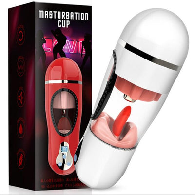 อมควยลิ้นเลียชาย Masturbator Vibrator สำหรับผู้ชายอัตโนมัติ Oral Deep Throat ช่องคลอด Masturbator ถ้วยความร้อนชายของเล่น