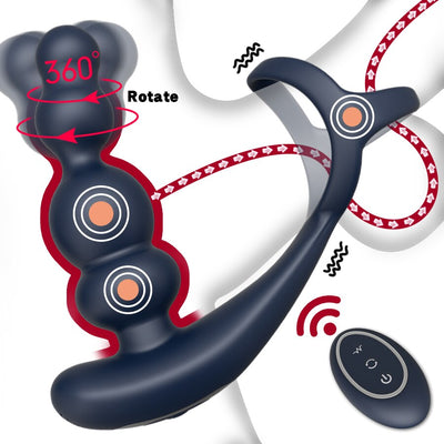 ชาย Prostate Massager Vibrator 360 ° หมุน Anal ปลั๊กอวัยวะเพศชายแหวน Butt Plug Vibrator ไร้สายควบคุมเซ็กซ์ทอยสำหรับชาย Masturbator