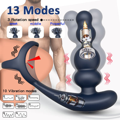 ชาย Prostate Massager Vibrator 360 ° หมุน Anal ปลั๊กอวัยวะเพศชายแหวน Butt Plug Vibrator ไร้สายควบคุมเซ็กซ์ทอยสำหรับชาย Masturbator